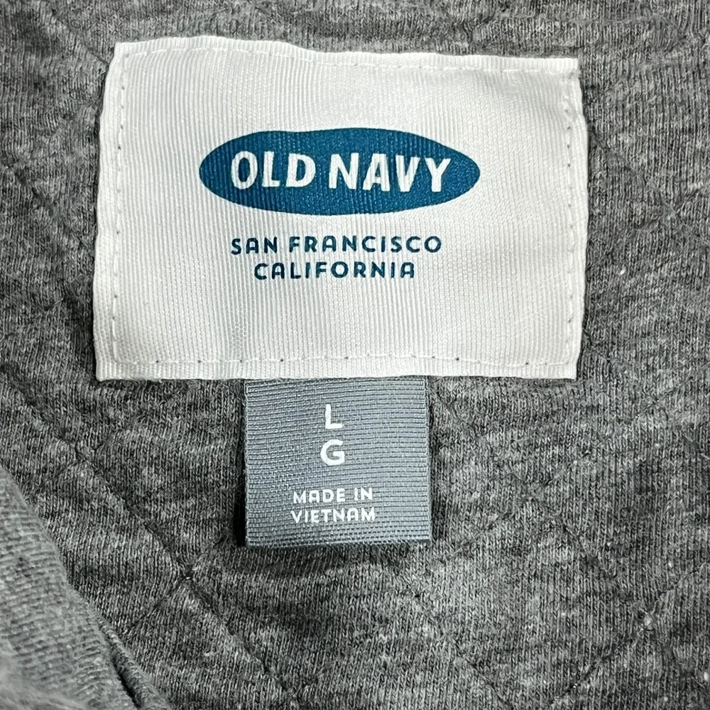 Old Navy Pullover Mens Large Gray Quilted 1/4 Snap Mock Neck Heathered
